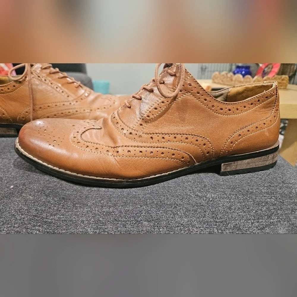 NUNN BUSH Leather TJ Wingtip Oxford Dress Shoes In Cognac. Size 11